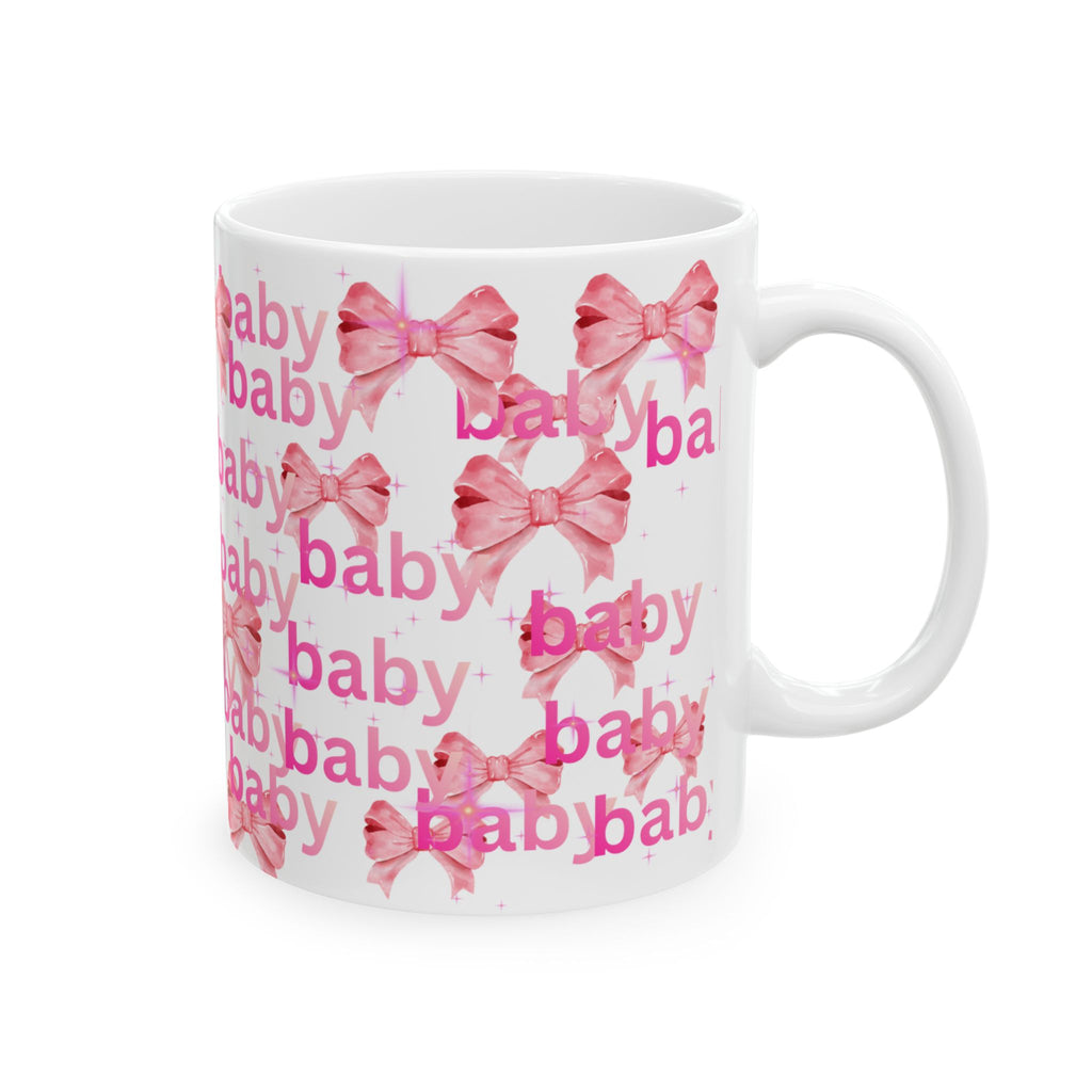 Baby Pink Bow Ceramic Mug — 'baby' Pattern, Newborn Gift