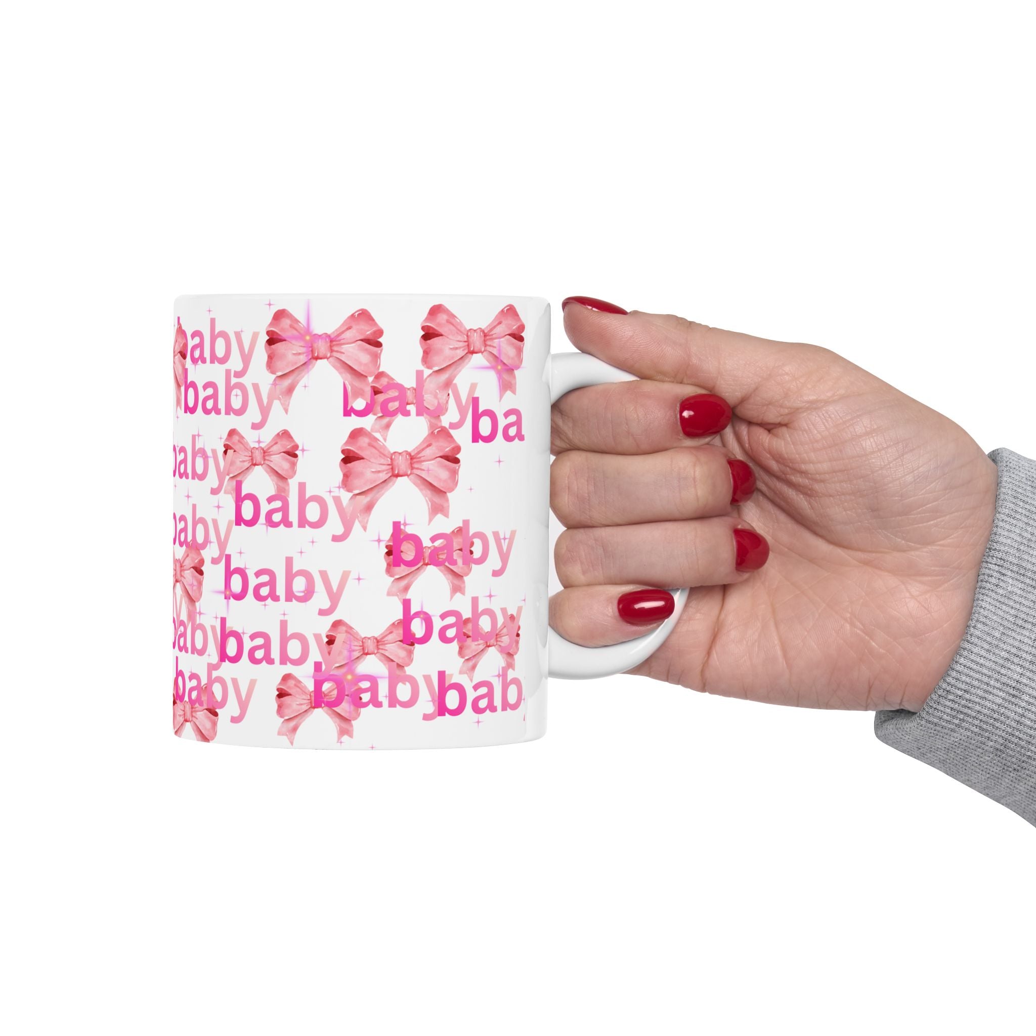 Baby Pink Bow Ceramic Mug — 'baby' Pattern, Newborn Gift