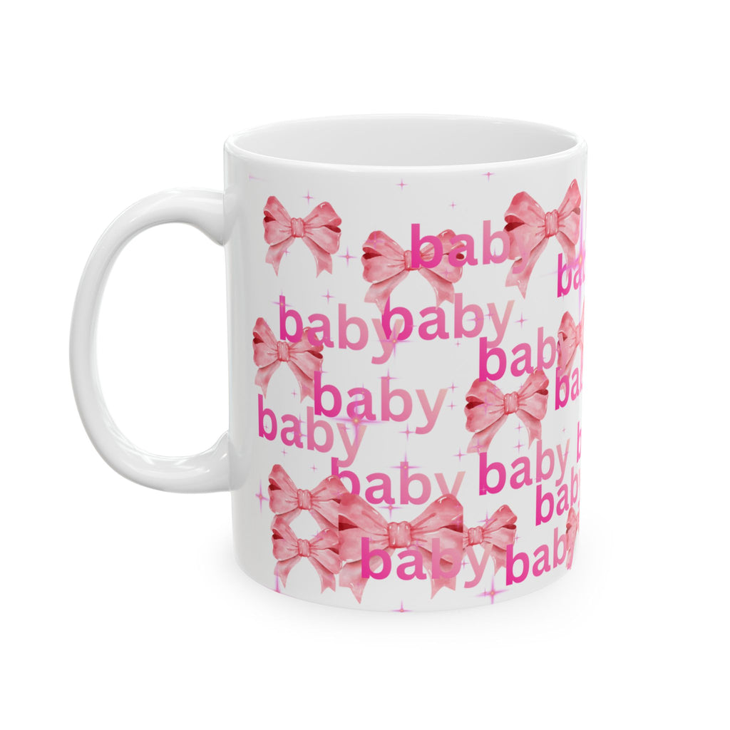 Baby Pink Bow Ceramic Mug — 'baby' Pattern, Newborn Gift