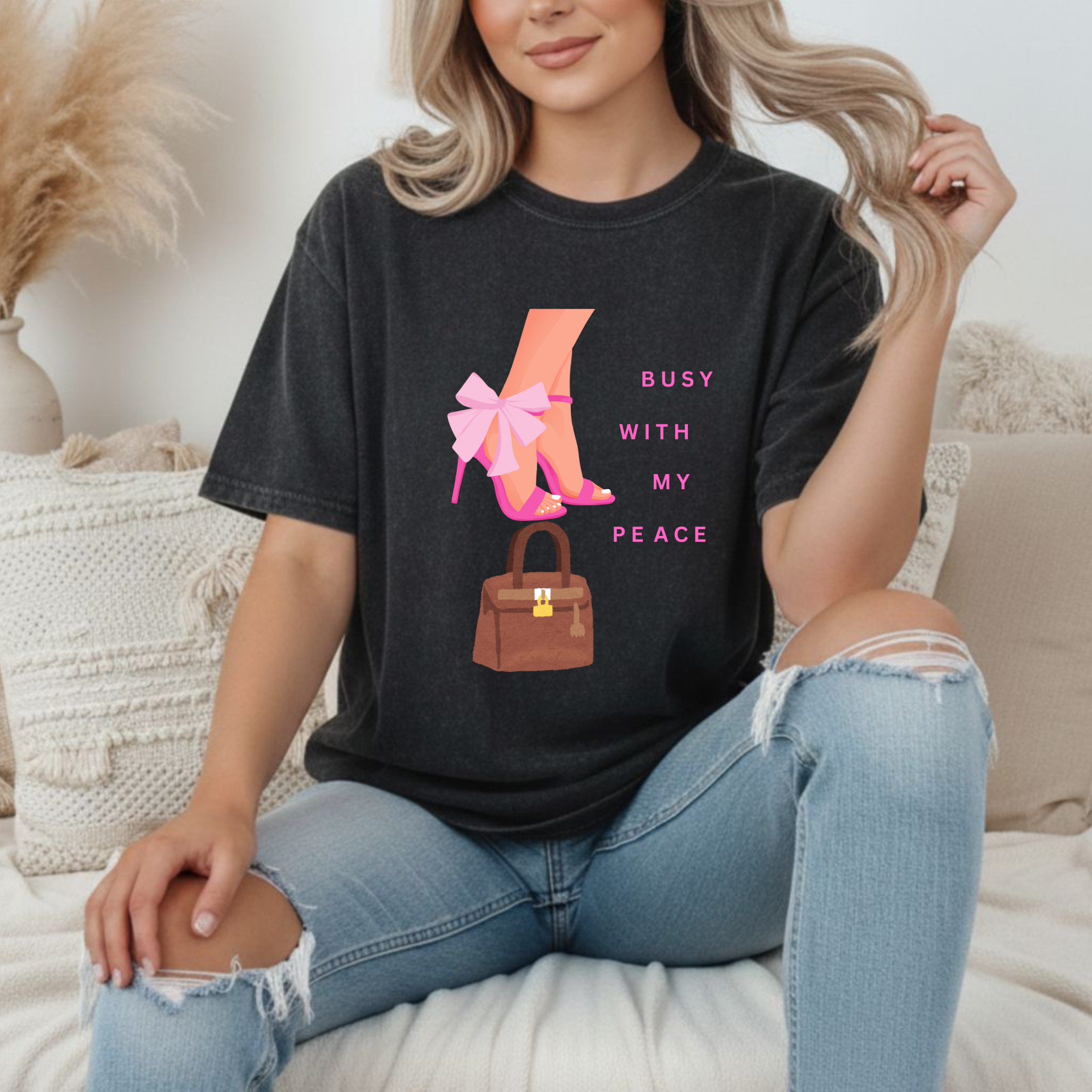Busy With My Peace Tee — Pink Heels & Handbag Graphic T-Shirt