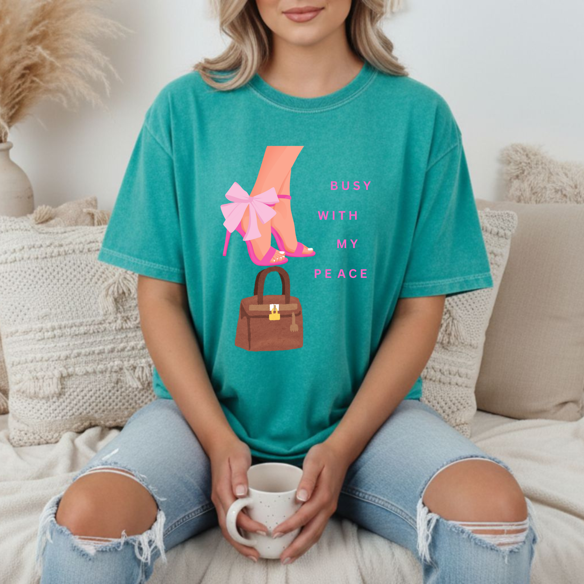 Busy With My Peace Tee — Pink Heels & Handbag Graphic T-Shirt