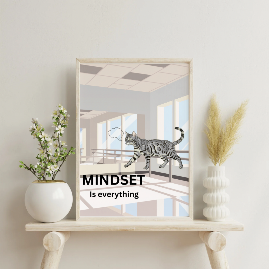 Mindset Cat Wall Art Print – Motivational Minimalist Poster for Home Decor