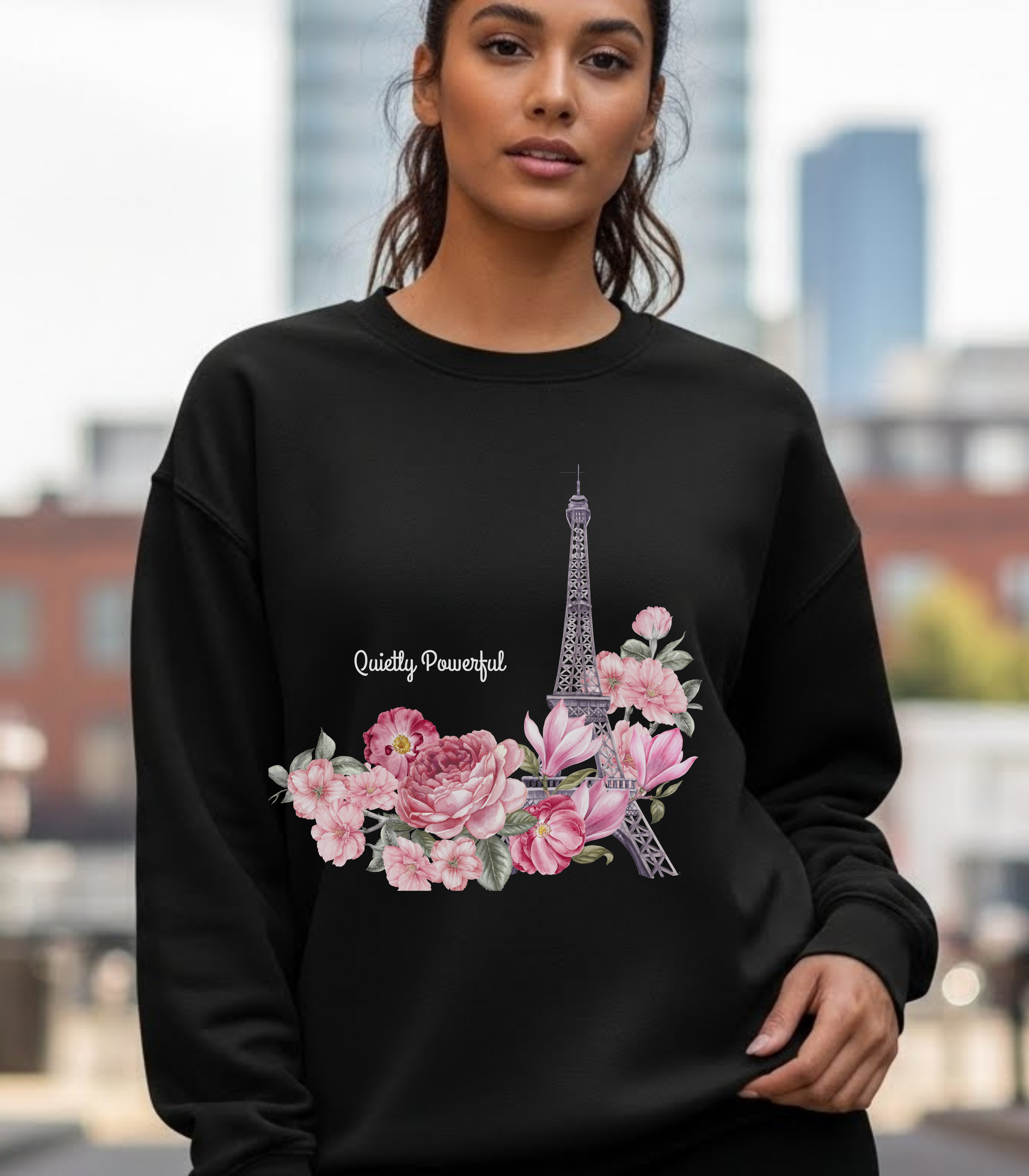Floral Eiffel Tower Sweatshirt for Women | Paris Aesthetic Cozy Crewneck