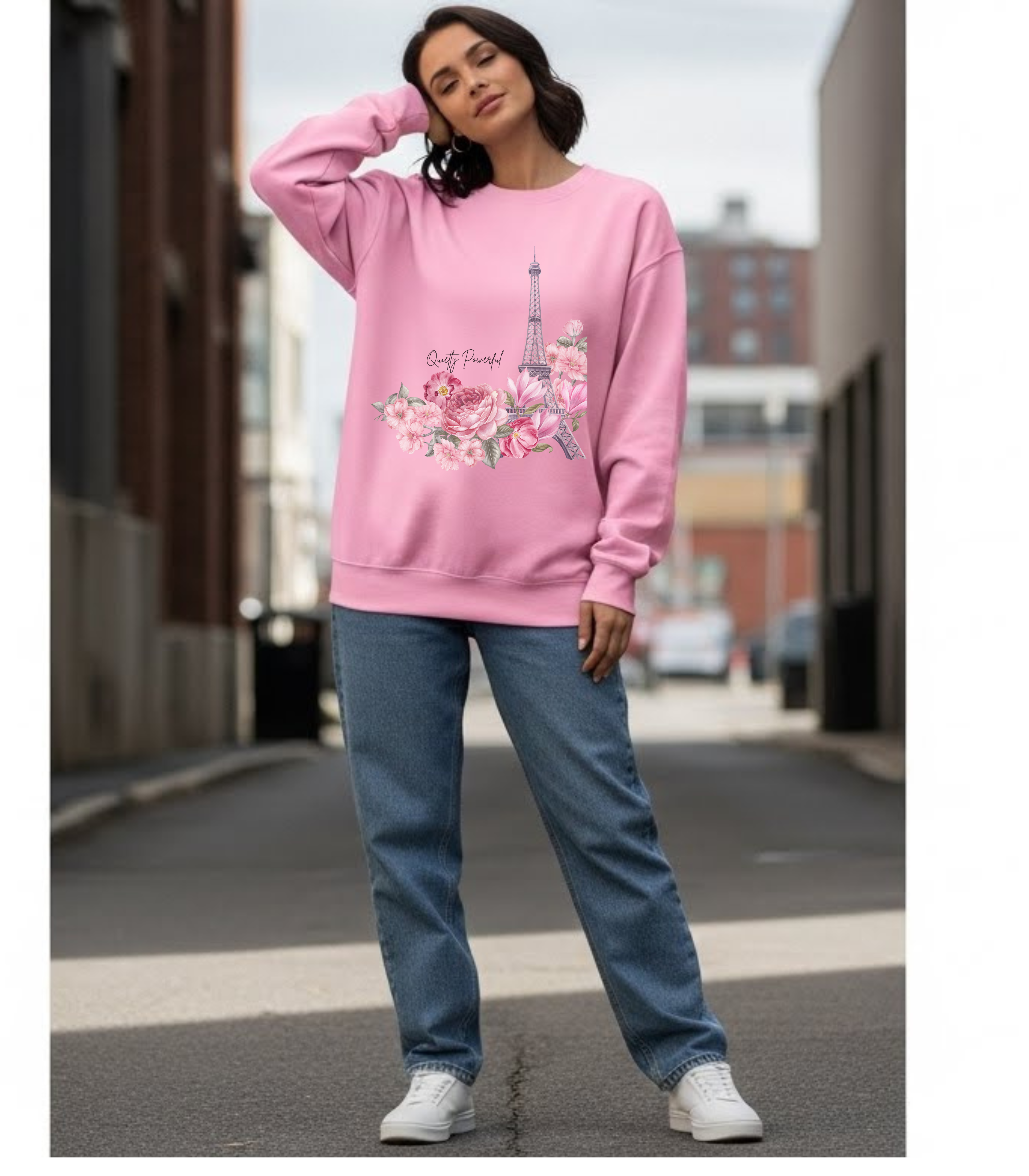 Floral Eiffel Tower Sweatshirt for Women | Paris Aesthetic Cozy Crewneck