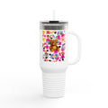 40oz Insulated Travel Mug — Floral Teddy Bear Design