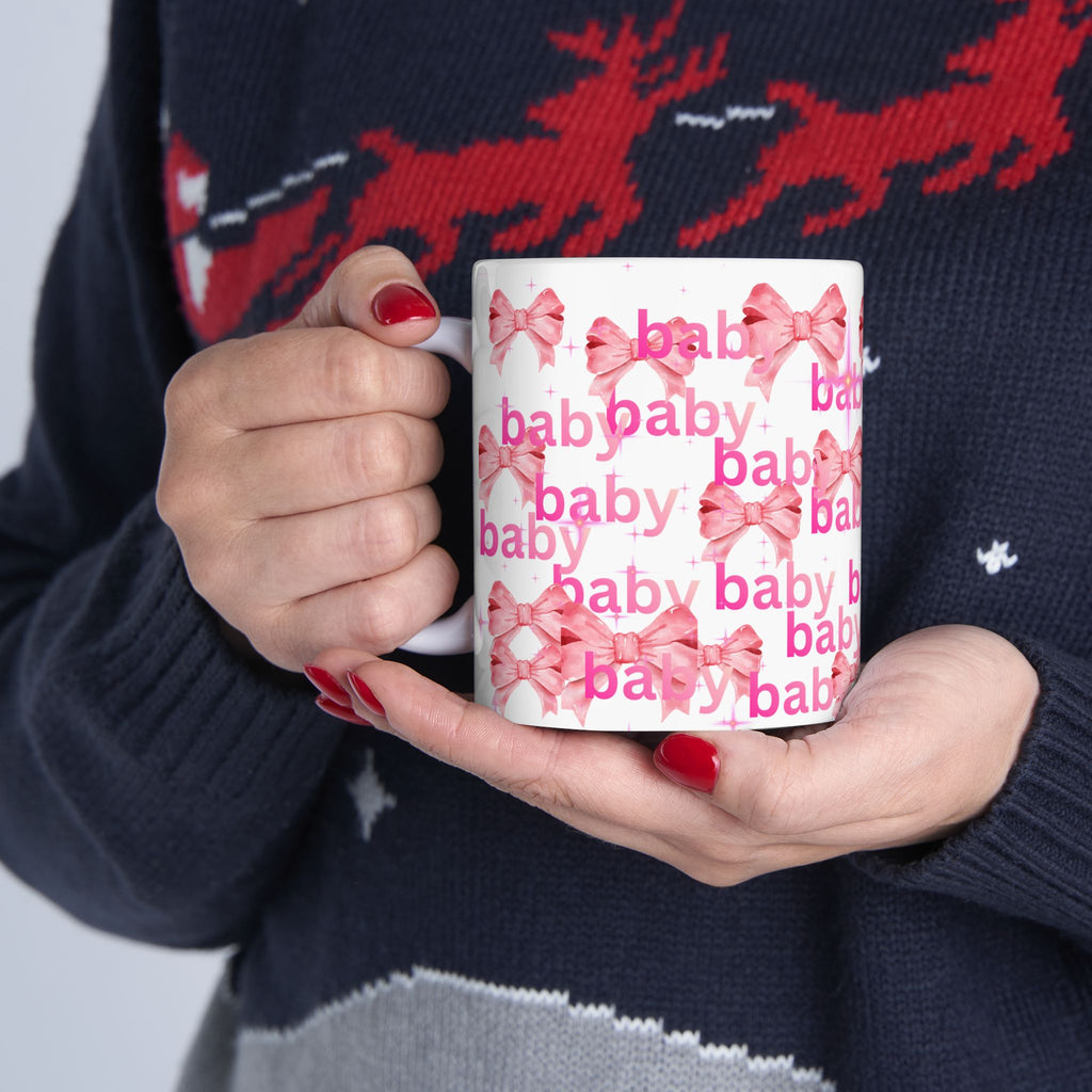 Baby Pink Bow Ceramic Mug — 'baby' Pattern, Newborn Gift