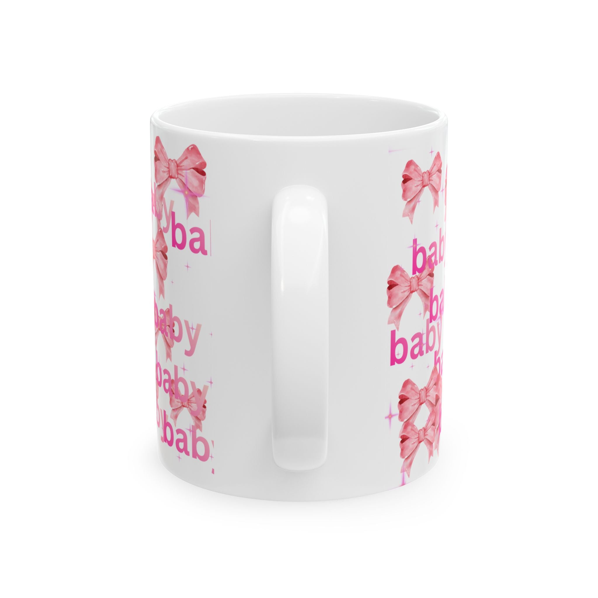 Baby Pink Bow Ceramic Mug — 'baby' Pattern, Newborn Gift